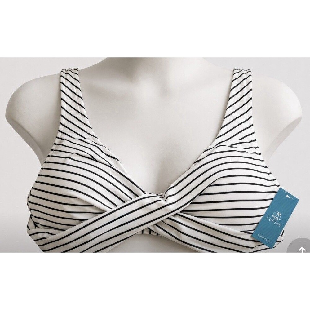 CUPSHE XL White Black Striped Twist Front Bikini Top Swimwear Womens